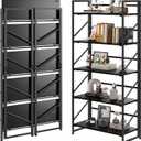 Folding Bookshelf, 2-in-1 Convertible Design, Multifunctional Plant Stand Storage Rack Shelves for Home Office, Easy Assembly, 5-Tier, Black