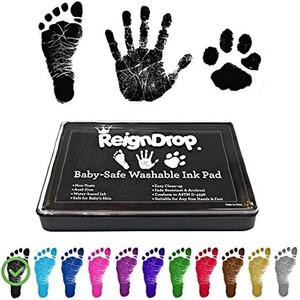 ReignDrop Ink Pad For Baby Footprint & Handprint - Creates Impressive Long Lasting Keepsake Stamp for Infant & Kids. Smudge Proof, Easy to Wipe Off Skin, Safe & Gentle Acid Free(Black)