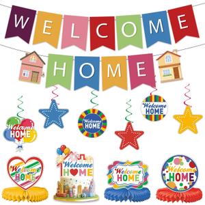 Welcome Home Decorations Welcome Home Banner with Stars Hanging Swirl Streamers Honeycomb Ornaments Cake Topper Welcome Back Decorations