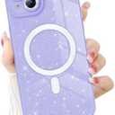 Newseego for iPhone 15 Plus Magnetic Case, Cute Glitter Bling Flexible Soft TPU Case for Women Girls Bumper Anti-Scratch Sparkly Full Camera Lens Protector Cover for iPhone 15 Plus-Light Purple