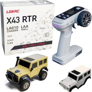 LDARC 1:43 Scale Mini RC Crawler RTR RC Rock Truck 4x4 2.4GHZ Hobby Grade Remote Control Car Model Vehicle RC Buggy, Comes with a DIY Replaceable Body Shell(Desert Yellow)