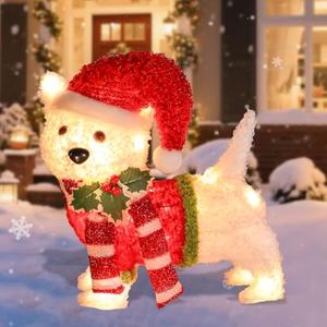 Afirst Christmas Dog Lighted Decorations, Dog with Christmas Hat Lighted Up Outdoor Lighted Holiday Displays Gift for Home Garden Party Yard Porch Decor
