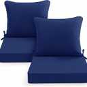 Summsun Outdoor Chair Cushions Set of 2, Waterproof Backrest and Deep Seat Cushion Set for Patio Furniture, Outdoor Replacement Cushions with Removable Cover, 22 x 22 Inch, Navy, 22*22 + 22*20 Inch