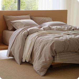 Bedsure Striped Duvet Cover Queen, 100% Washed Cotton Duvet Cover LinenLike, PureWoven with Reversible YarnDyed Design & DoubleStitch Craft, 3-Piece with Zipper, Stripes Light Brown, 90"x90"