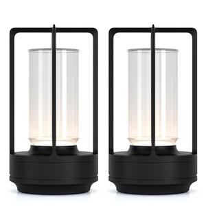 Portable Metal Table Lamp for Indoor/Outdoor ,Rechargeable Cordless LED Lamp, 3-Colour Infinitely Dimming Battery Powered Small Desk Lamp, Restaurant/Bedroom/Bar/Coffee/Camping Light (Black Set of 2)