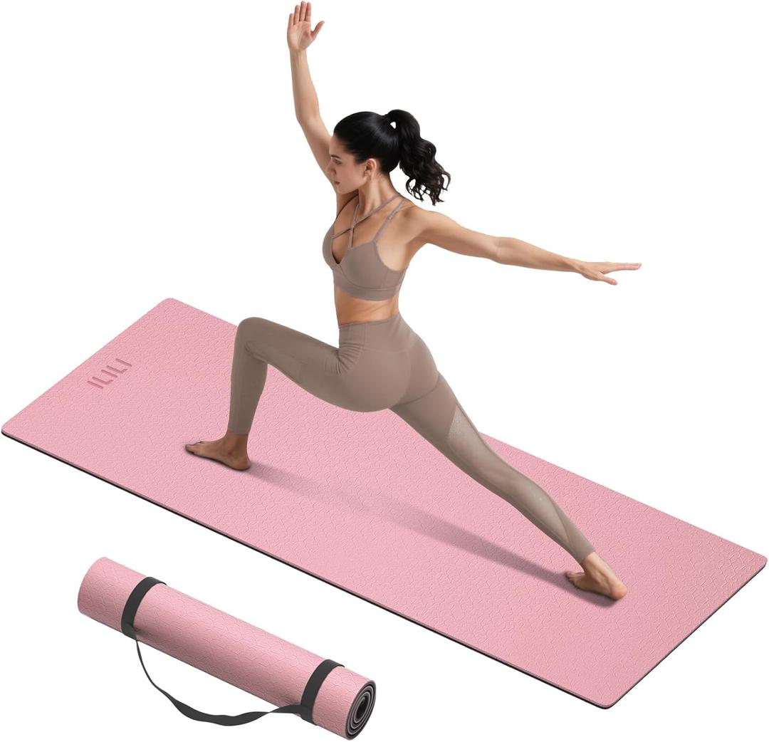 ILILI 10mm Extra Thick, TPE Yoga Mat, 76×28 Inch Extra Long, Carrying Strap, P