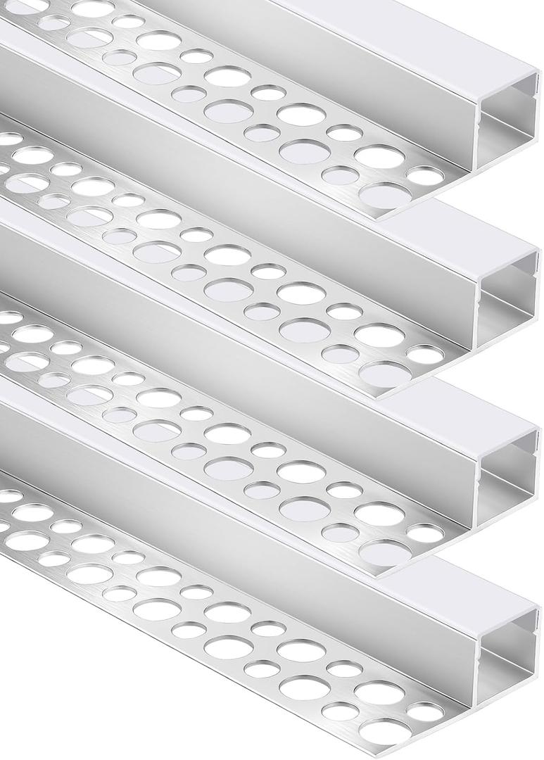 Plaster-in LED Channel for Drywall, 3.3ft/1M 4Pack LED Aluminium Channel with Milky Diffuser, Trimless Recessed Single-Sided Profile Fits 1–13mm LED Strips for Wall Edge, Ceiling & Stair Lighting