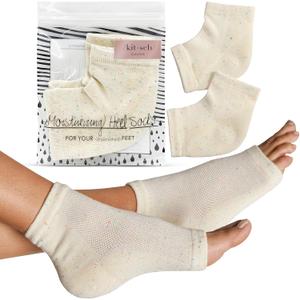 Kitsch Moisturizing Socks for Cracked Heel Treatment Reusable Spa Socks for Women & Men with Insulated Gel Lining - Overnight Heel Socks for Dry Cracked Feet, Hydrating, Open-Toe Design - Pair of 1 (Regular, Cream)
