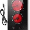 2 Burners Electric Cooktop, 110V Plug in Ceramic Cooktop, 12 Inch Countertop & Built-in Electric Stove Top with Dual-Ring Design, 9-Level Adjustment, Child Safety Lock, Timer, Overheat Protection, 11.8 inch