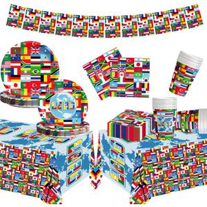 75 Pcs Soccer Party Decorations 2026 Theme, International Flag Paper Plates Napkins Cups Tablecloths and Banner, Global Football Match Viewing Party Supplies for Boys Sports Birthday (Serves 12)