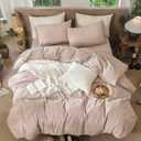 MooMee Striped Duvet Cover Set 100% Washed Cotton Linen Like Textured Breathable Durable Soft Comfy (Orange White Wide Stripes, Cal King 104"x98")