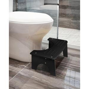Bamboo Toilet Stool, 7" Toilet Stool Squat Adult, Non-Slip Poop Stool for Bathroom, Portable Squat Toilet Pooping Stool for Kids, Easy of Use and Clean - Improve Squatting Posture and Comfort (Black) (7inch (1 Pack))