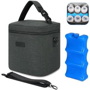 Mancro Breastmilk Cooler Bag with Ice Pack, Insulated Bottle Bag for 6 Baby Bottles (Up to 9 Ounce) with Shoulder Strap for Nursing Moms on The Go or Daycare, Dark Grey