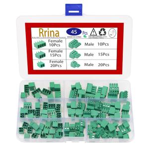 45Pcs 3.5mm Pitch PCB Mount Screw Terminal Block Connector Kit, 2P 3P 4P Terminals 300V 8A for 28-16AWG Cable