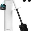 304 Stainless Steel Toilet Bowl Brush with Holder, 2 Black Bristle Heads- Toilet Scrubber and Covered Holder, Toilet Brushes for Bathroom-Space Saving, Covered Brush, Deep Cleaning (White)