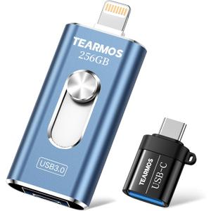 256GB USB Flash Drives for Phone, iPhone Memory Storage Stick for Photos and Videos, Compatible with iPhone iPad Android PCs, No App Required Plug & Play (Dark Blue)