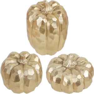 winemana 3 Pack Gold Pumpkins for Decorating  Fall & Thanksgiving Decorations for Home, Table, Fireplace Mantel, Office, Elegant Decorative Pumpkin Autumn Indoor Decor