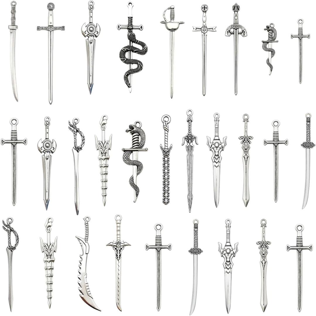 30PCS 3.46inch Mini Sword, Sword Charms, Sword Keychain, Zinc Alloy Miniature Swords, Decorative Accessories for Collectors and Enthusiasts