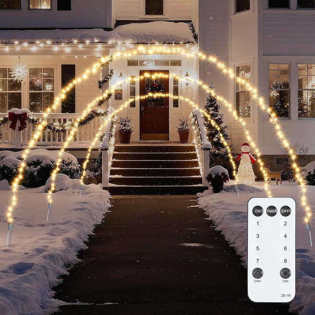 Brightown 3 Pack Christmas Archway Outdoor, 24FT 300LED Christmas Arch Light,8 Light Modes Lights Driveways Arch Offers Easy Assembly & Reusable, Perfect for Doorways, Yards Decor,Warm White
