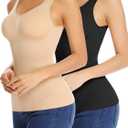 JOYSHAPER Women's Cami Shaper Tummy Control Padded Bra Camisole Cami Seamless Compression Tank Top Shapewear Body Shaper (Large, 2 Pack(black+beige))