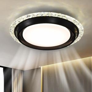 Crystal Ceiling Fan with Light, 19.29" Black Bladeless Ceiling Fan, 19.69 inches