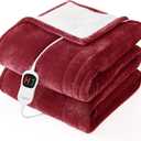 Homemate Electric Heated Blanket Twin - 62"x84" Heating Bed Blankets Throw with 10 Heating Levels 8 Hours Auto Off Fast Heating Over-Heated Protection Ultra Soft Warm Flannel ETL Certified Red (07-Wine Red)