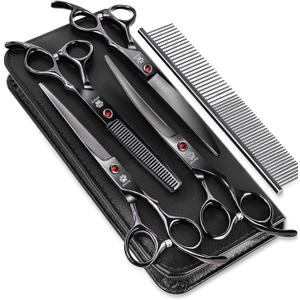 Dog Grooming Scissors Kit with Safety Round Tips, GLADOG Professional 6 in 1 Grooming Scissors for Dogs, Sharp and Heavy-duty Dog Grooming Shears for Dogs Cats Pets