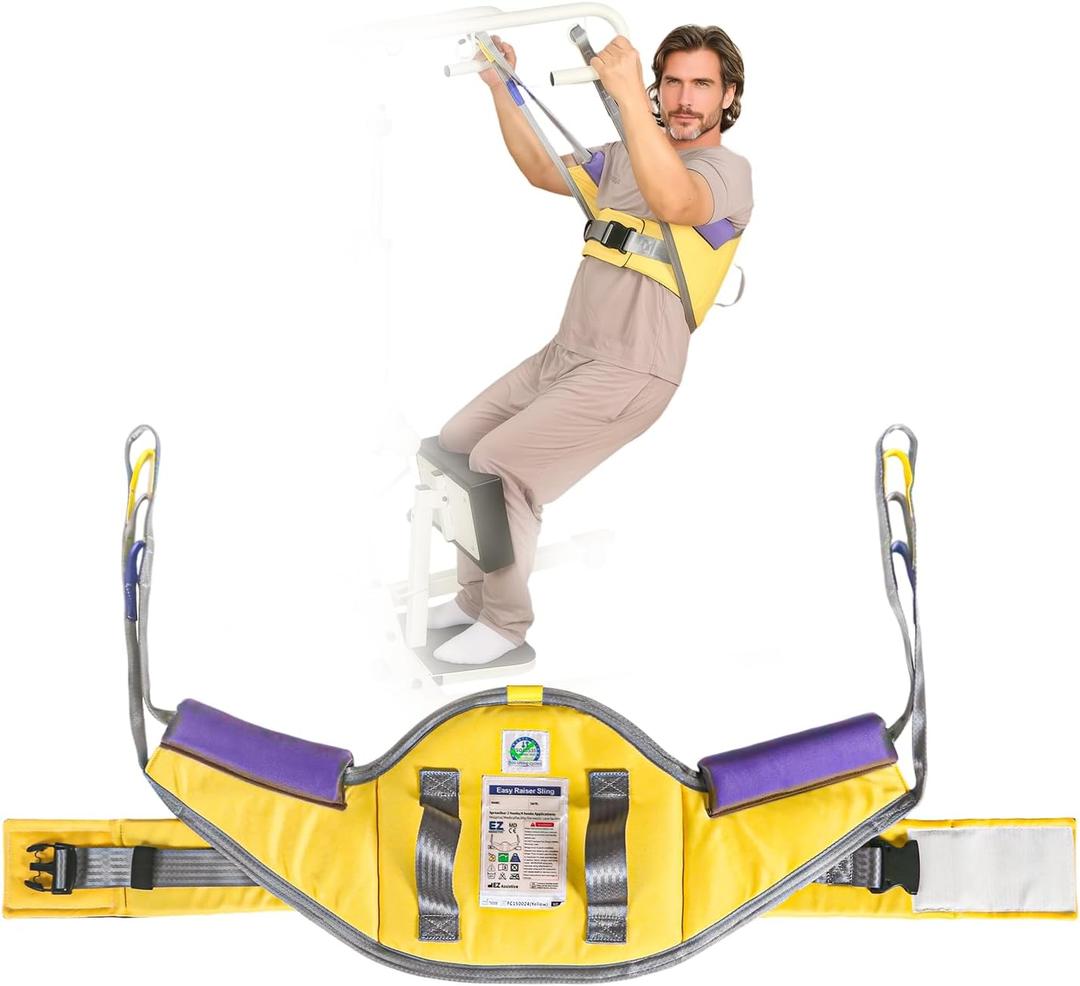 Padded Sit-to-Stand Lift Sling with Back Support Standing Assist Transfer Sling for Elderly & Disabled Adults, Non-Slip Waist Belt, Reinforced Handles, 500 lb Capacity (Yellow, Medium)