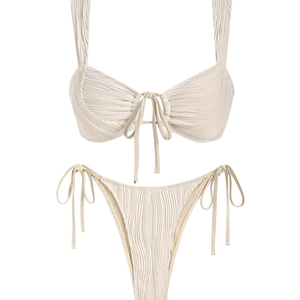 ZAFUL Women's Cinched Bikini Solid Color Wave Textured Knotted Tied Side Two Piece Swimsuit Bathing Suits, Size M