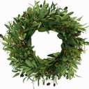 AMF0RESJ Artificial Green Olive Wreath for Front Door Greenery Wreath with Olive Leaves, Bean for Spring Summer Fall All Season Indoor Outdoor Farmhouse Home Wall Window Festival Wedding Decor