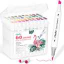 Ohuhu Markers for Adult Coloring Books No Bleeding 60 Colors Water-based Dual Tips Coloring Markers for Kids Adults Beginners Drawing Pens for Journaling Lettering (Brush & Chisel)