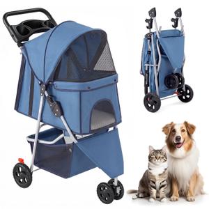 3 Wheel Pet Stroller for Dogs and Cats, Foldable Design