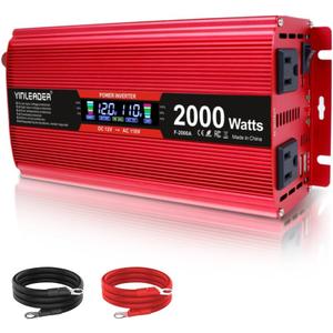 2000 watt Inverter 12V to 110V/120V, dc to ac Inverter 2000W Car Converter with Intelligent LCD Display Dual AC Outlets Dual USB Charging Port for RV Truck Laptop