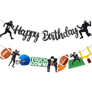 Football Birthday Party Banner Black Football Birthday Party Decorations Rugby Theme Party Cutout Banners Rugby Player Hanging Decorations for Rugby Player Baby Shower Supplies