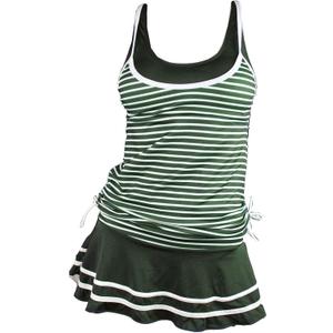 MiYang Tankini Swimsuits for Women Two Piece Tummy Control Bathing Suit with Skirt Striped Vintage Swimdress (Large, Grass Green)