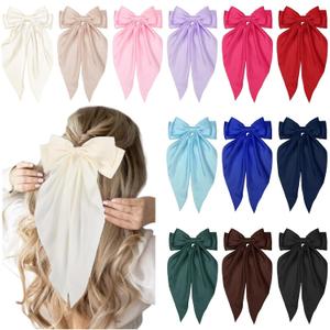 12PCS Hair Bows for Women Big Silky Satin Bow Clips with Long Tails Oversized, Cute Hair Accessories for Women, Aesthetic Large Ribbons Bow