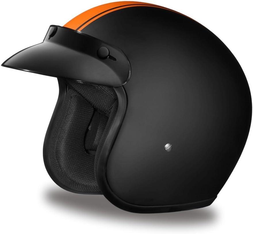 Daytona Helmets 3/ 4 Shell Open Face Motorcycle Helmet – DOT Approved [Orange Pin Stripe] [XL]