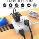 6 Ft Surge Protector Power Strip - 8 Widely Outlets with 4 USB Ports, 3 Side Outlet Extender with 6 Feet Extension Cord, Flat Plug, Wall Mount, Desk USB Charging Station, ETL,White