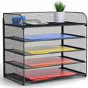 Legal/A4 5 Tier Paper Organizer,Paper Tray Holder for Desk,Letter Size File Holder/Sorter,File Folders Shelf Organizer for Office,School,Home,Solid Steel,Mesh,Sturdy,Leakproof,Large Capacity