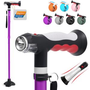 BigAlex Folding Walking Cane with Two Led Lights for Elderly Solid Base Adjustable Walking Stick with Carrying Bag for Men Women (Purple)