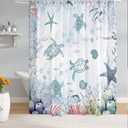 Peopleareok Nautical Coastal Turtle Shower Curtain, Coral Starfish Devilfish Ocean Themed Bathroom Curtain, Kids and Adults Bathroom Decor, 72" W x 72" L Blue