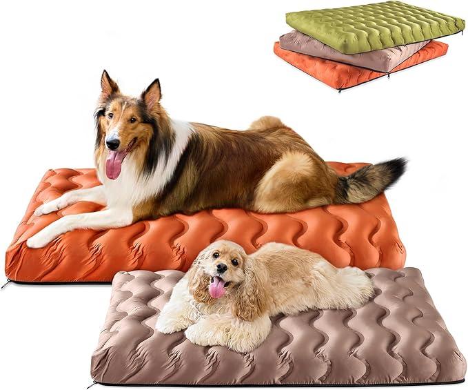 Orthopedic Dog Bed Outdoor Waterproof Dogs Crate Bed for Large Medium Small Dogs, Washable Cooling Dog Bed Mat with Removeable Cover & Memory Foam（36" x 27", Beige