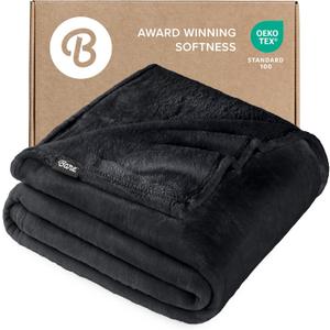 Bare Home Fleece Blanket - Full/Queen - Ultra-Soft Lightweight for Bed, Sofa, and Couch - Luxury Microplush - Cozy Warm Blanket (Full/Queen, Black)