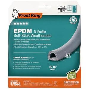 Frost King Gray EPDM Rubber Foam Weather Stripping Tape For Doors and Windows 17 ft. L x 1/4 in.