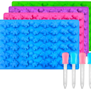 Palksky Mini Dinosaur Silicone Candy molds/Dragon Gummy Bear Mold, Non-Stick Gummie Chocolate Gelatin Tray (4-Pack+4 Droppers) Creates 192 Sweet Snacks Triceratops T-Rex Stegosaurus Brontosaurus