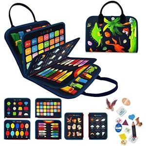 LearnToy Busy Board - Dinosaur Montessori Toys for 3 4 5 Year Old - Sensory Toys for Autistic Children - Toddler Travel Toys - Busy Book for Toddlers Activities as Boys Girls Gift