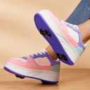 HSQ Fashion Sneaker Roller Skate Shoes for Boys Girls Kids Detachable Wheeled 2 in 1 Skating Shoes with Wheels 36
