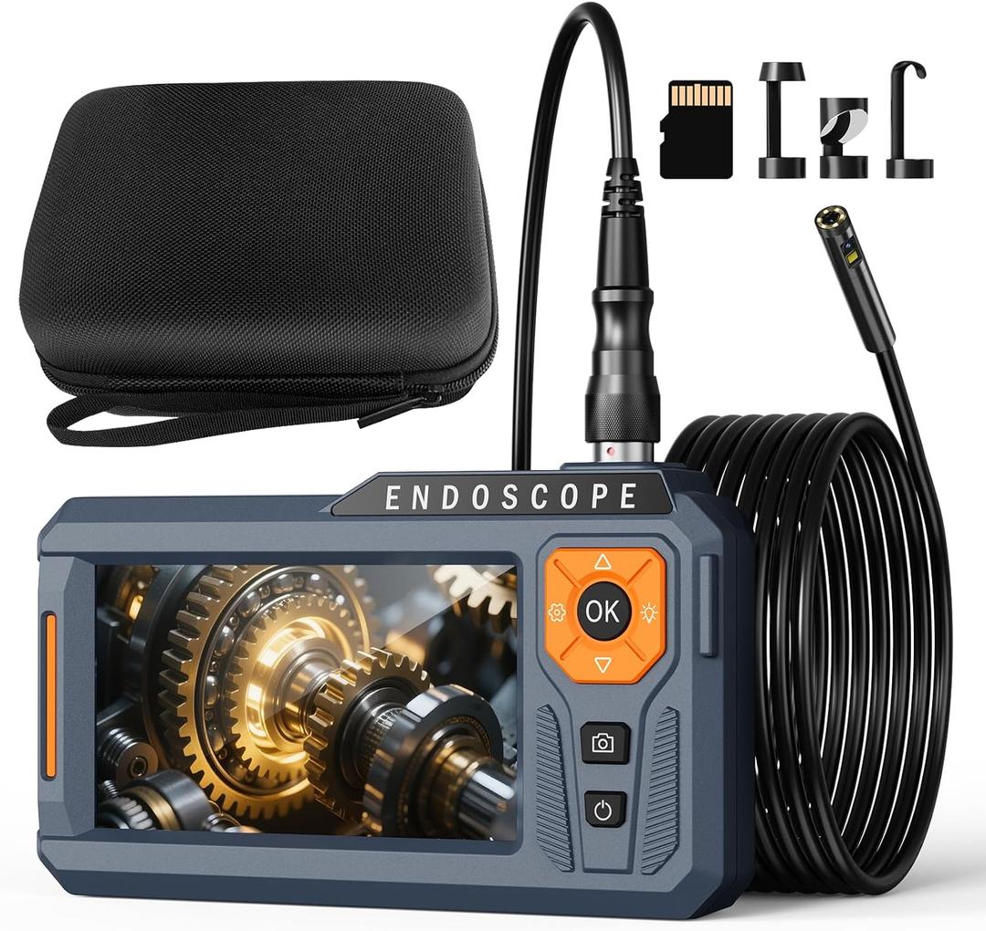 5 Dual Lens Endoscope Camera with Light, 1080P Borescope Inspection Camera with Photo & Video, 7.9mm IP67 Waterproof Sewer with 7 LED Lights,16.5FT Semi-Rigid Cable, Built-in 32G Card