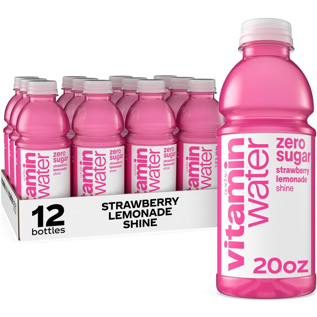 vitaminwater Shine Strawberry Lemonade Zero Sugar, Flavored Water Beverage, 20 fl oz Bottles, 12 Pack, BB Date: 12/29/25