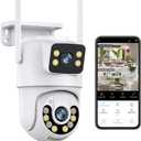 1080P PTZ Outdoor Security Camera, Dual Lens Linkage Wireless WiFi Cameras for Home Security, 360 View Auto Tracking Surveillance Camera with Human Detection, Color Night Vision, Two-Way Audio